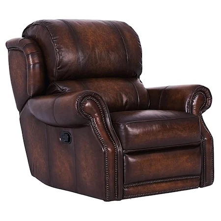 Traditional Styled Glider Recliner with Plump Headrest and Nail Head Trim